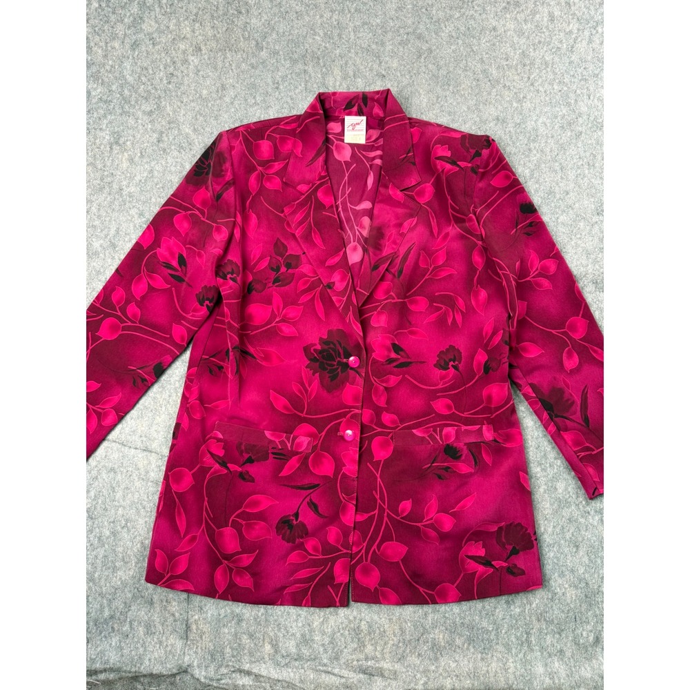 GW Division of Graff Blazer Women 6 Pink Floral Leaf Print Vintage Chic Jacket‎